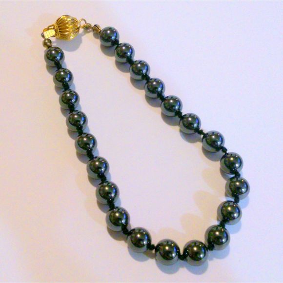 Vintage Extra Large 10 Inch Hand Knotted Hematite Beaded Bracelet - Picture 1 of 5